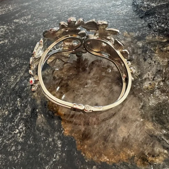 Y2K Enamel Floral and Butterfly Hinged Clamper Bracelet - Picture 3 of 5